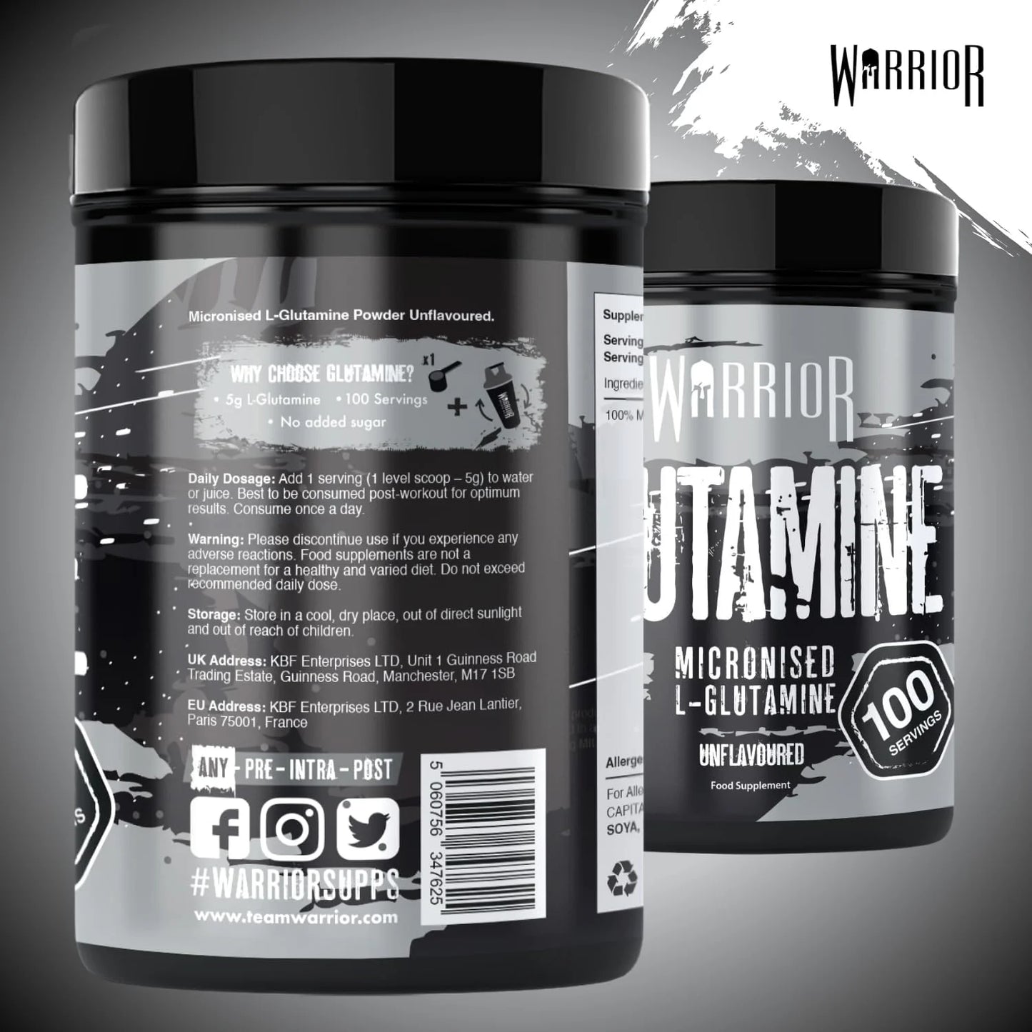 Warrior Glutamine Powder - 500g Tubs (100 Servings)