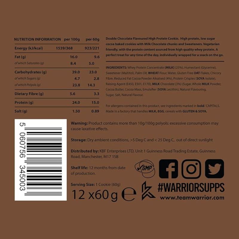 BBE FEB25 - Warrior Protein Cookie - 12 x 60g Cookies