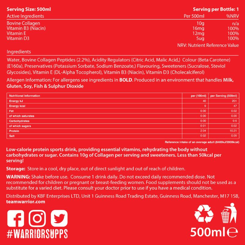 BBE APRIL25 - Warrior Protein Water - (12x500ml)