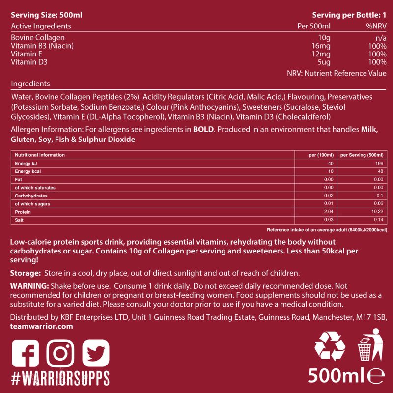 BBE APRIL25 - Warrior Protein Water - (12x500ml)