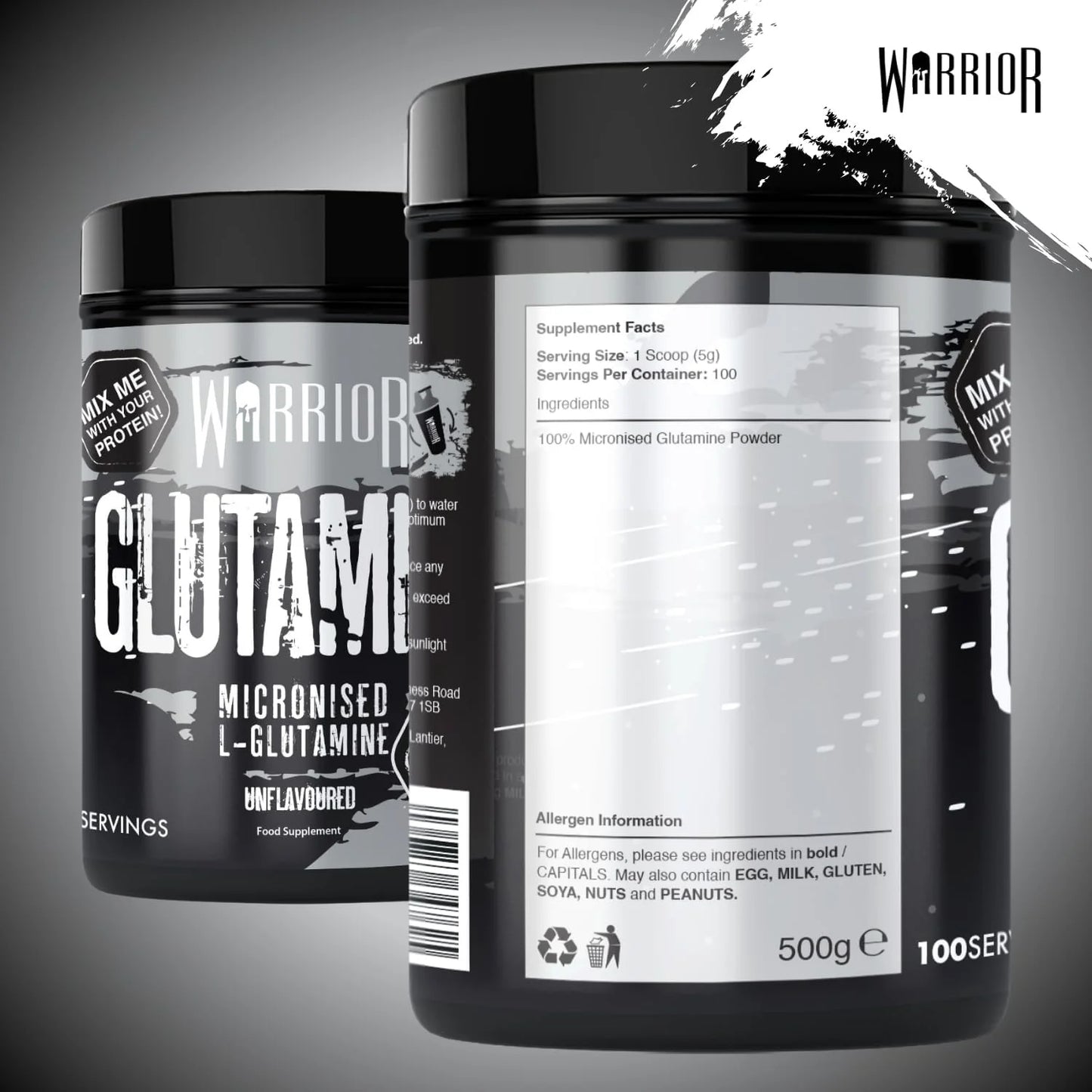 Warrior Glutamine Powder - 500g Tubs (100 Servings)