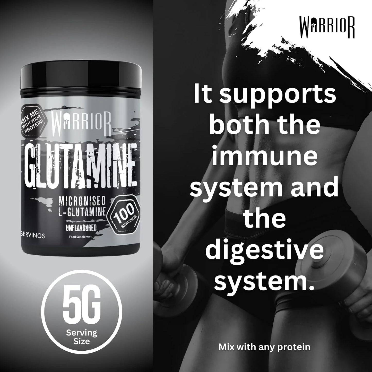 Warrior Glutamine Powder - 500g Tubs (100 Servings)