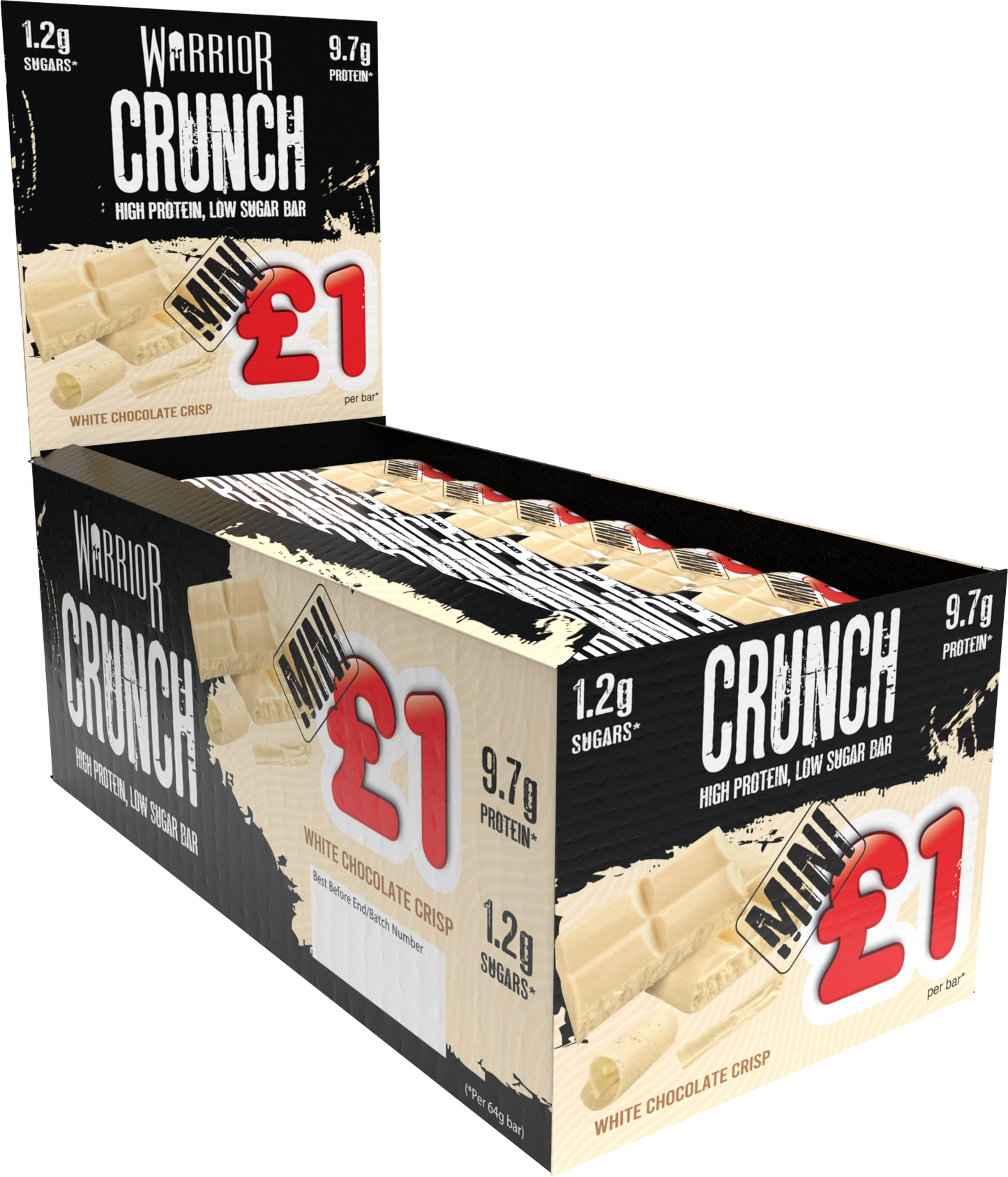 Warrior Crunch Mini Protein Bars - Low Sugar, Low Carb, Low Calorie - White Chocolate