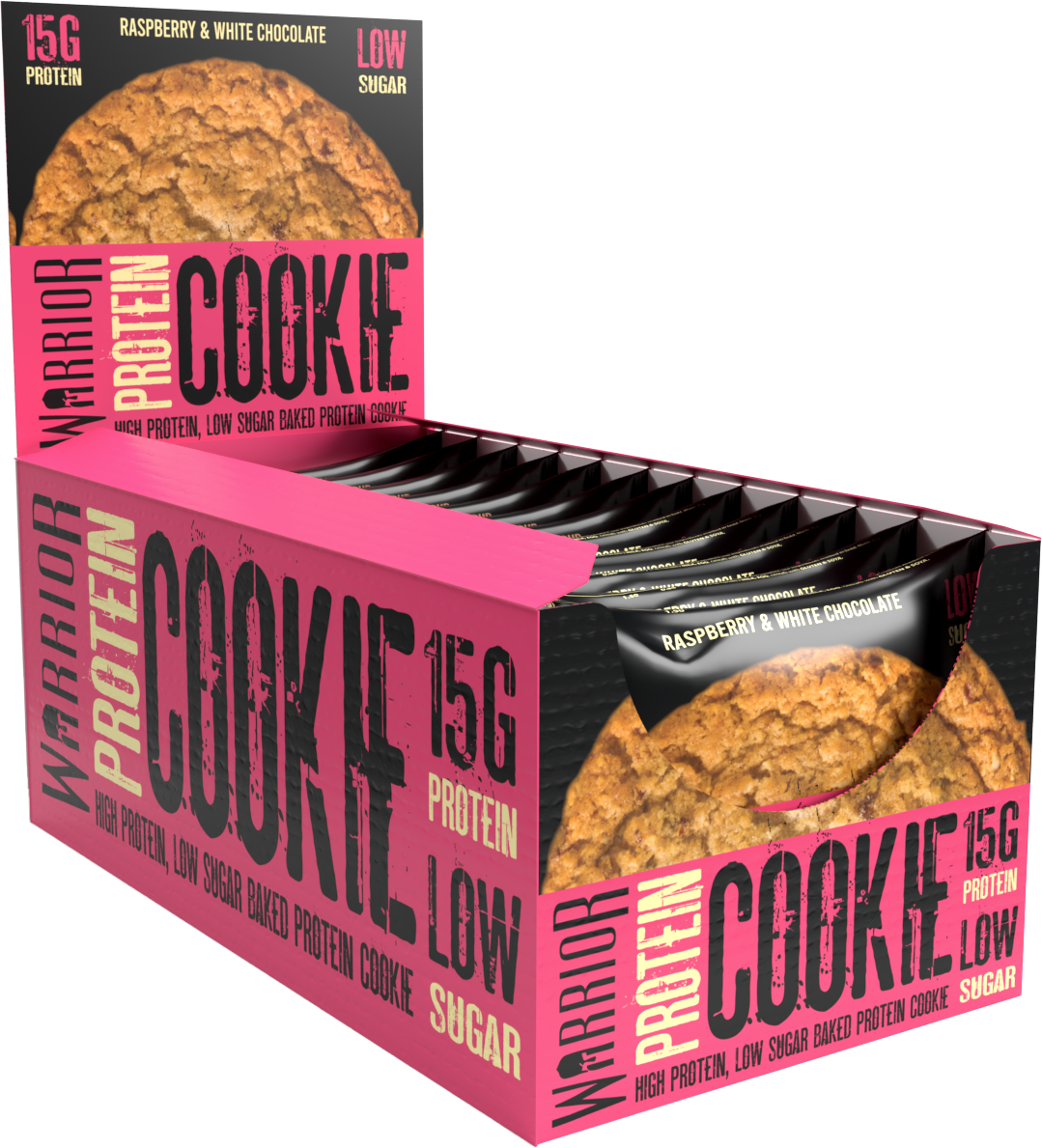 BBE Feb 25 - Warrior Protein Cookie - 12 x 60g Cookies - White Chocolate Raspberry